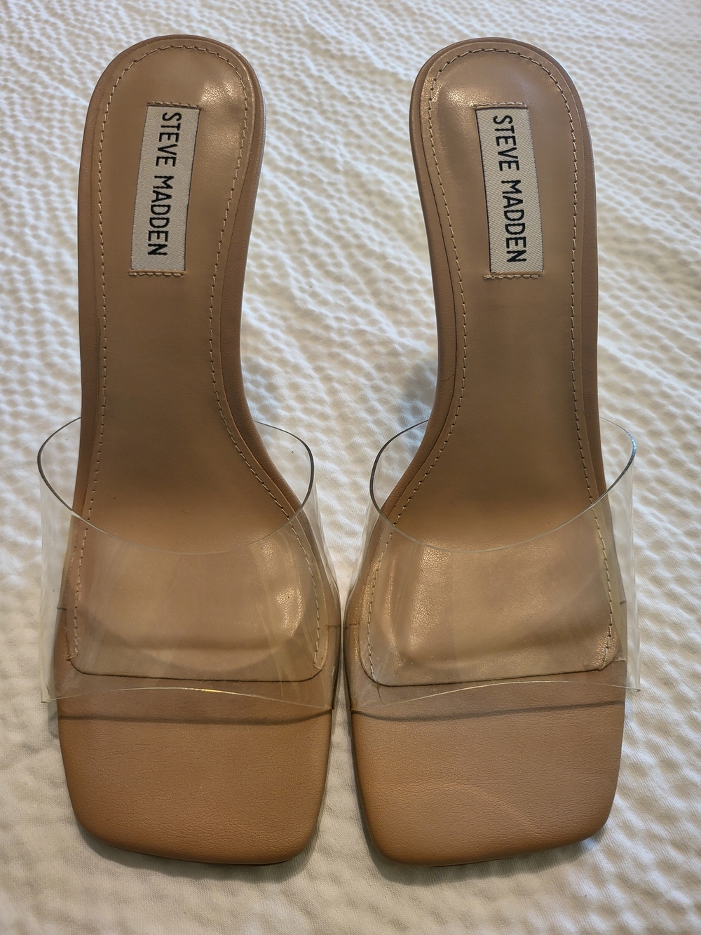 Your Next Wardrobe Addition - Steve Madden Clear Strap Mule Sandals in Nude/Tan